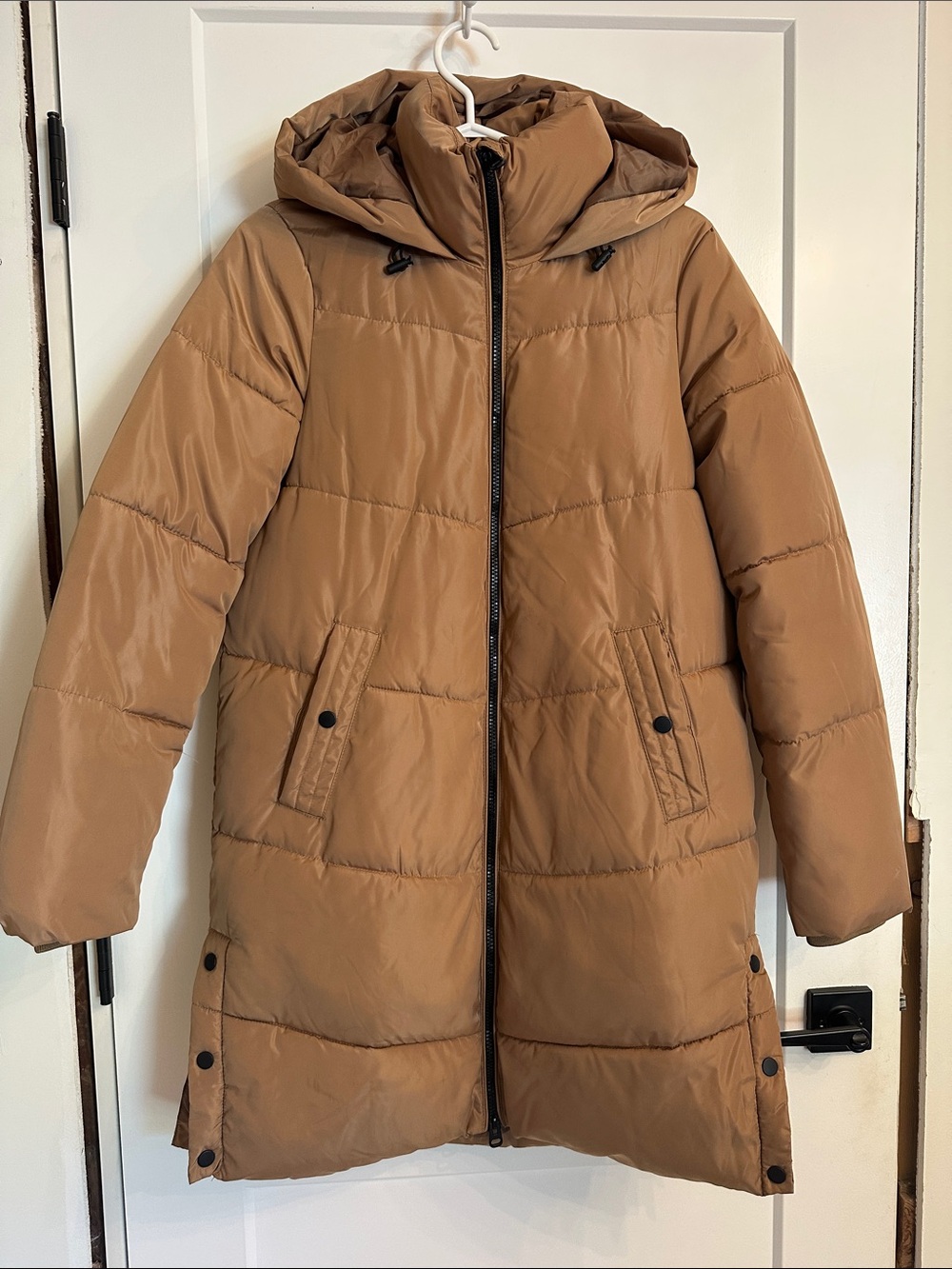 Vero Moda Long Hooded Puffer Coat in Camel Brown